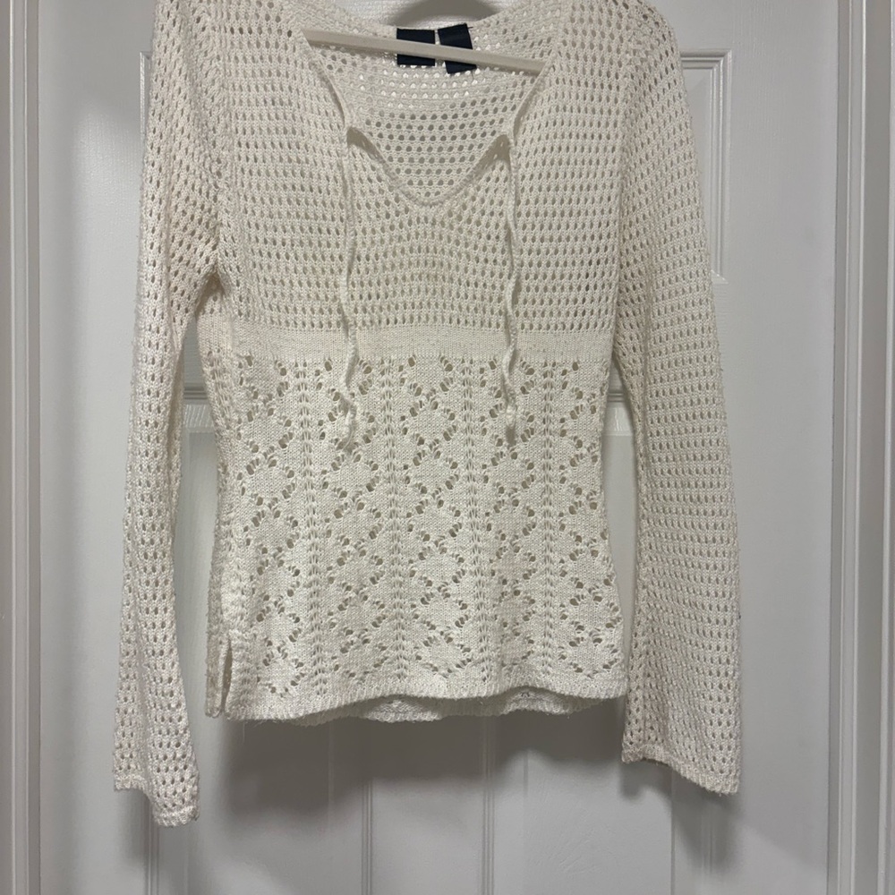 Xhilaration White Knit Top with Lace Accents